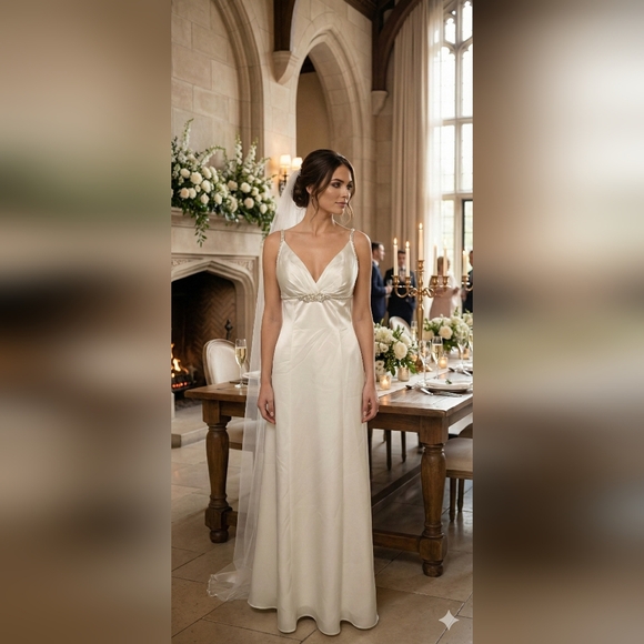 Venus Bridal Dresses & Skirts - NWT Size 8 Venus Bridal Pallas Athena Ivory Satin Rhinestone Waist & Straps